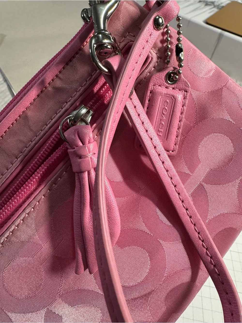 Coach Pink Signature Wristlet Pouch